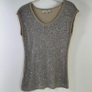 LOFT Sleeveless Sequin Knit Top – Size Small – Neutral Taupe / Champagne